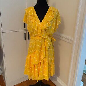 Yellow and gold embroidered floral yoryu dress - size 14 NWT